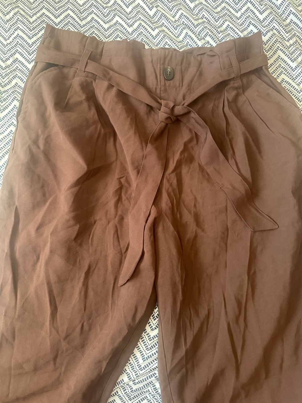 Paperbag Waist Brown Tie-Front Pants